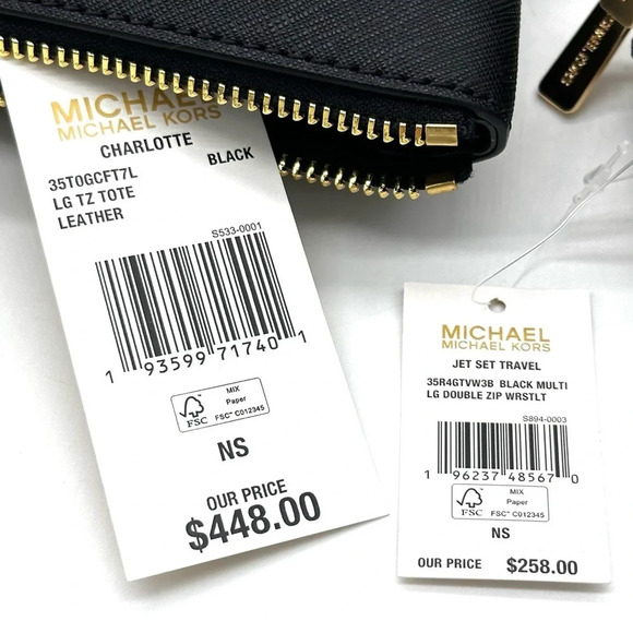 Michael Kors Large Charlotte Tote Bag & Large Double Zip Wallet Black (NWT) - Picture 13 of 13